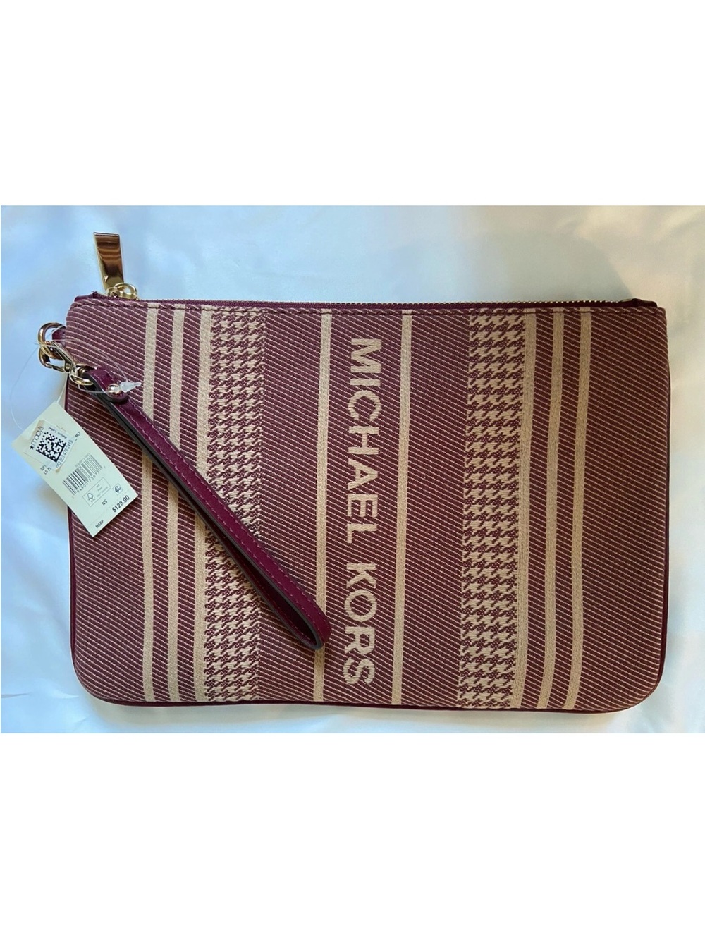 NWT: Michael Kors Maroon & Beige Striped Tote with Wristlet - Picture 10 of 13